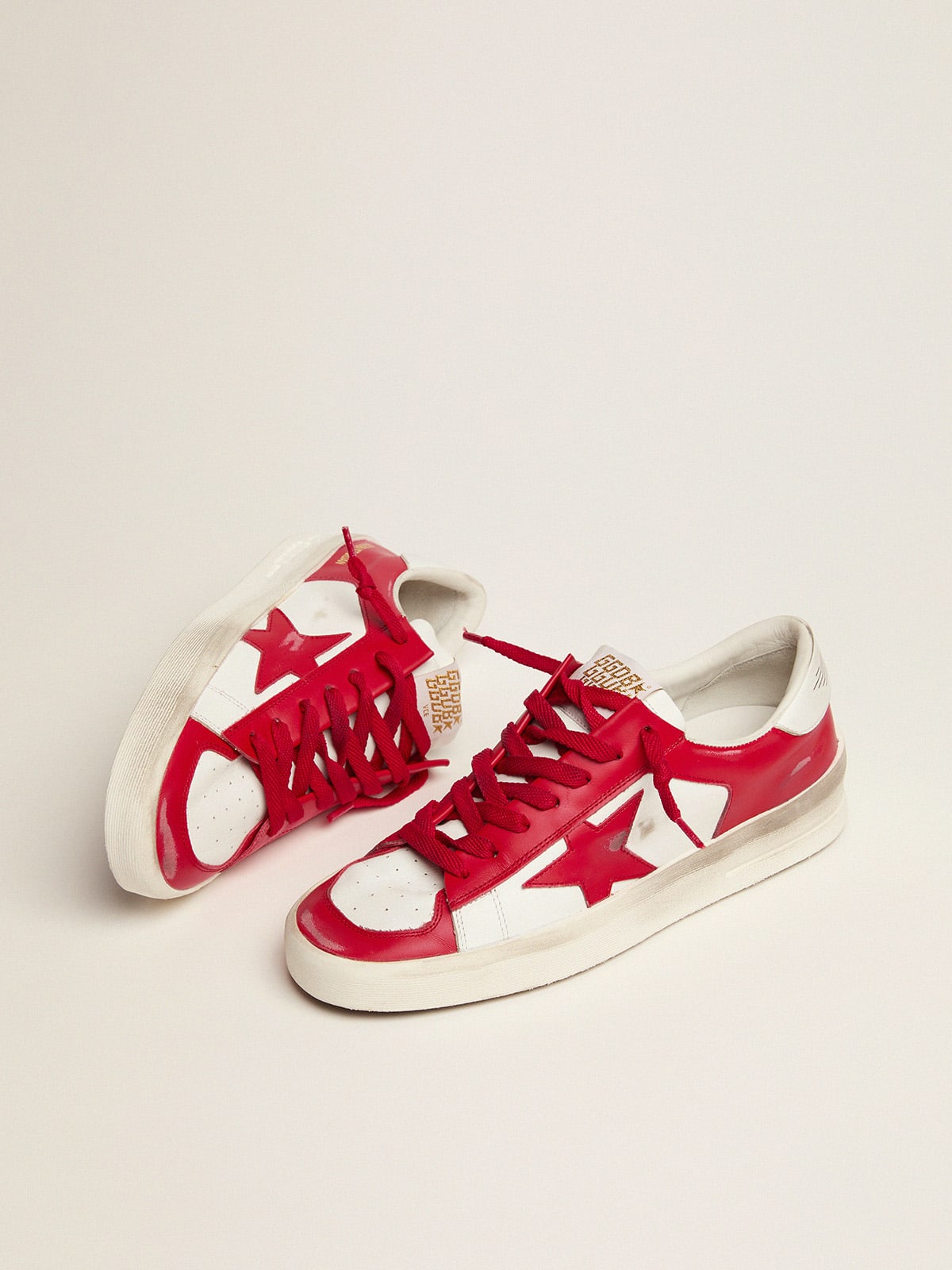 Golden Goose - Stardan Uomo in pelle di color bianco e rosso in 