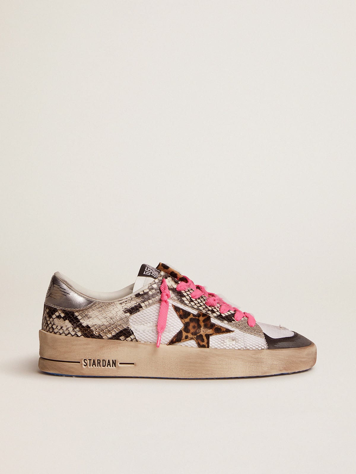 Men\'s Stardan LAB sneakers with leather upper and leopard-print pony skin  star | Golden Goose