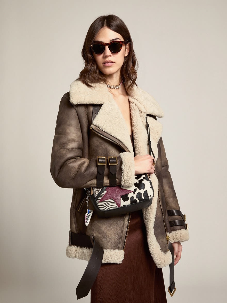 Golden Goose - Star Bag in animal-print pony skin and burgundy leather star in 