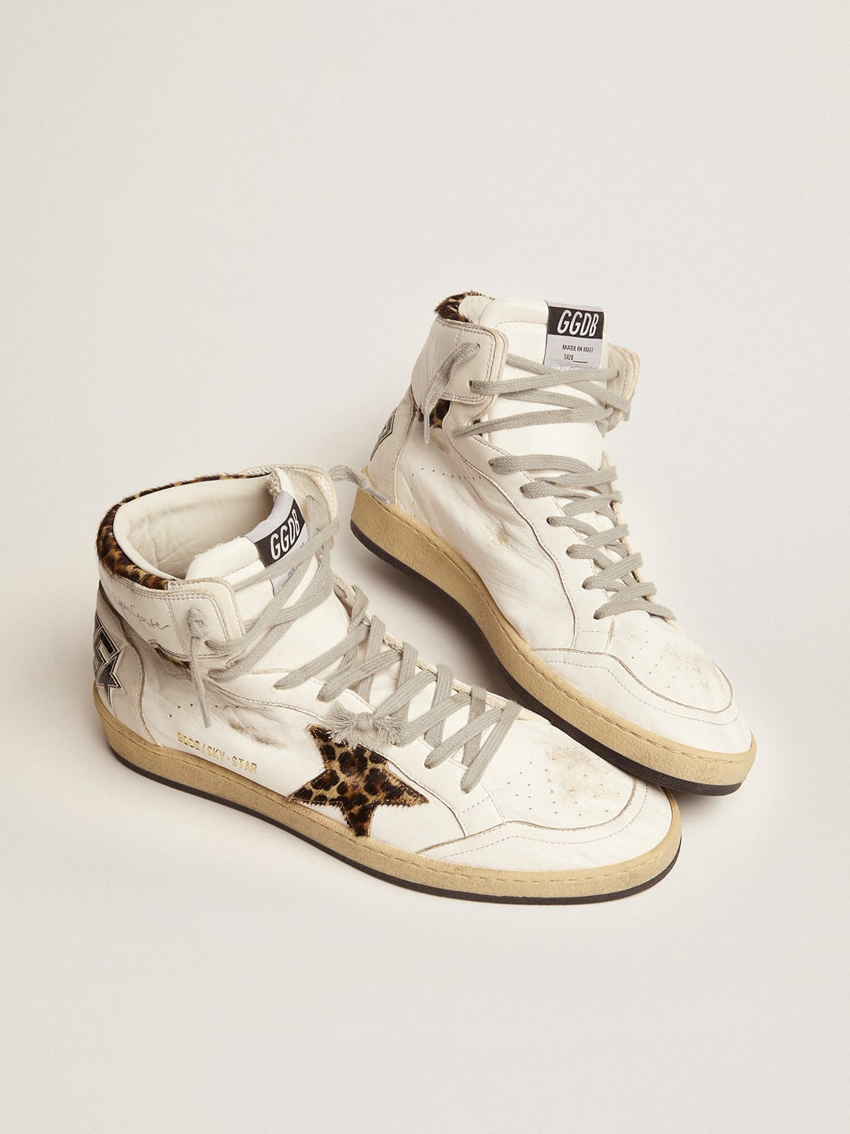 Golden Goose - Sky-Star sneakers with signature on the ankle and leopard-print pony skin inserts in 
