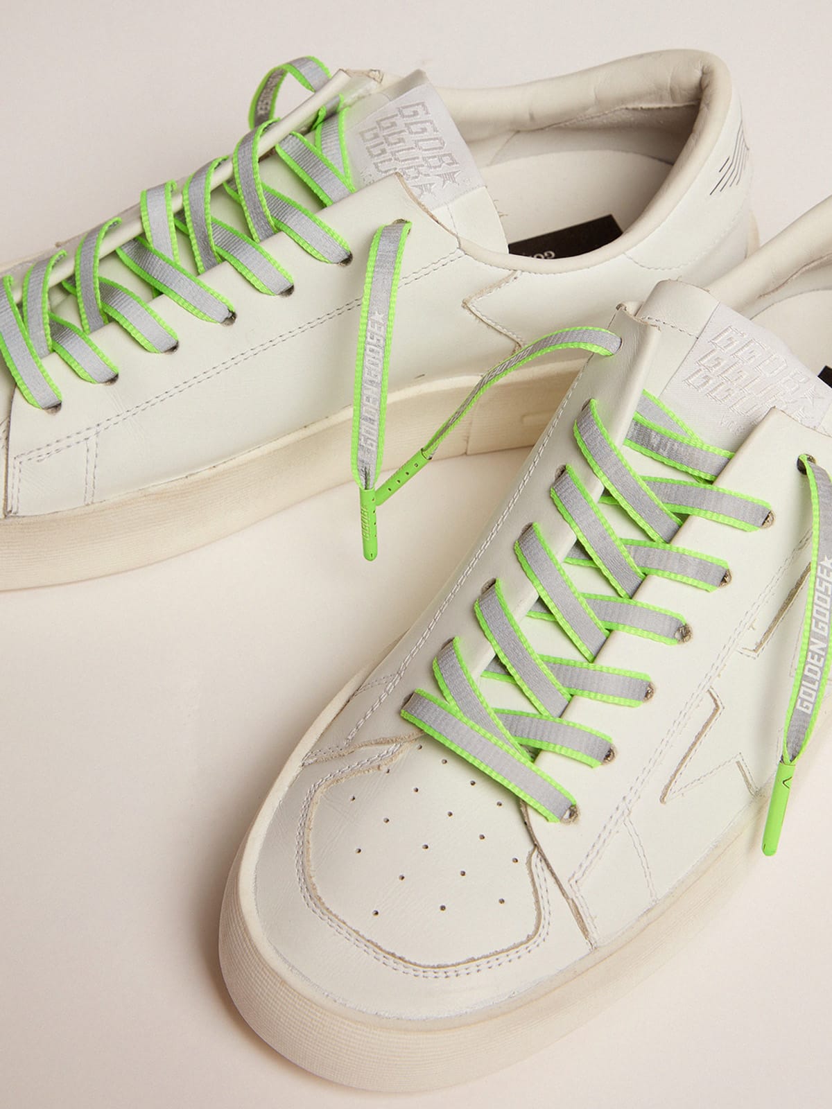 Golden Goose - Neon green reflective laces with logo in 