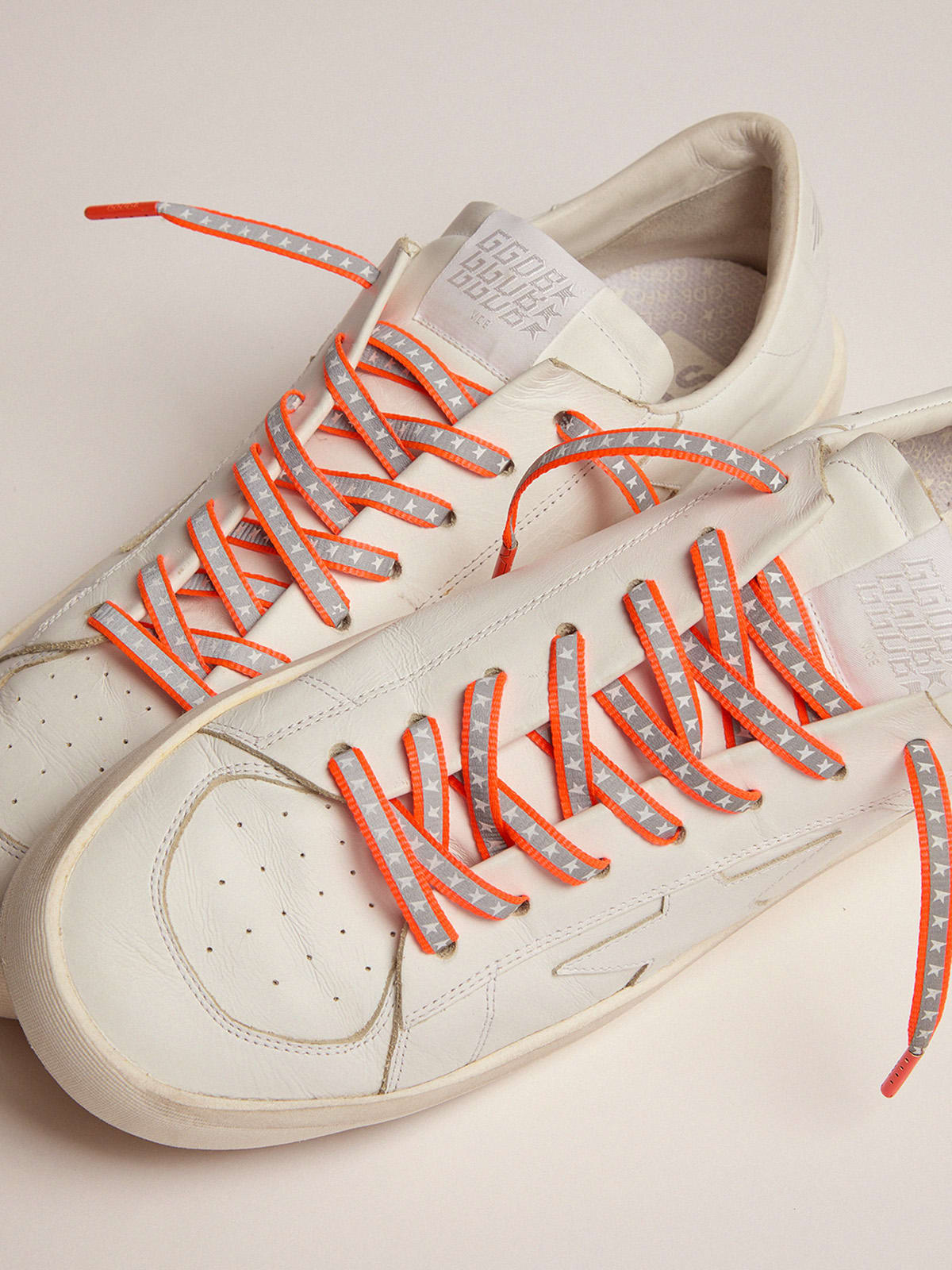 Golden Goose - Neon orange reflective laces with stars in 