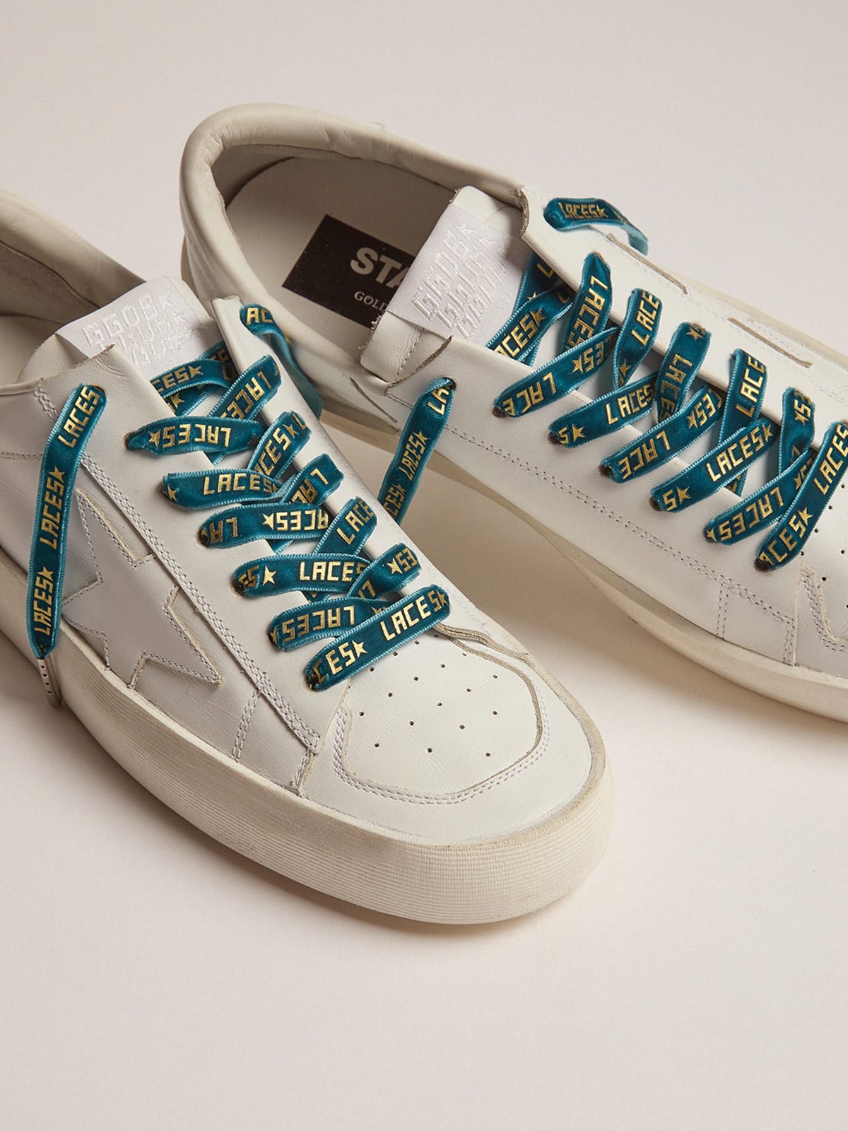 Golden Goose - Green velvet laces with gold laces print in 