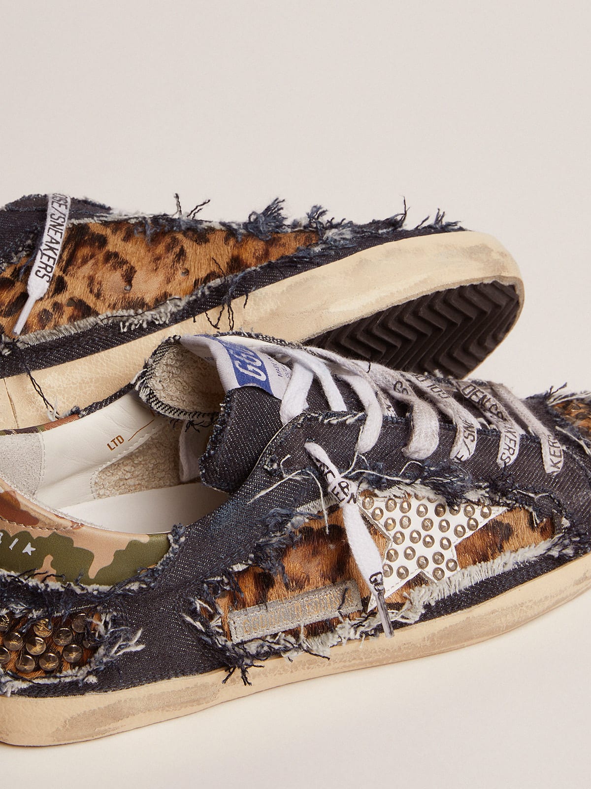 Men's LAB sneakers in denim and leopard-print pony skin | Golden Goose