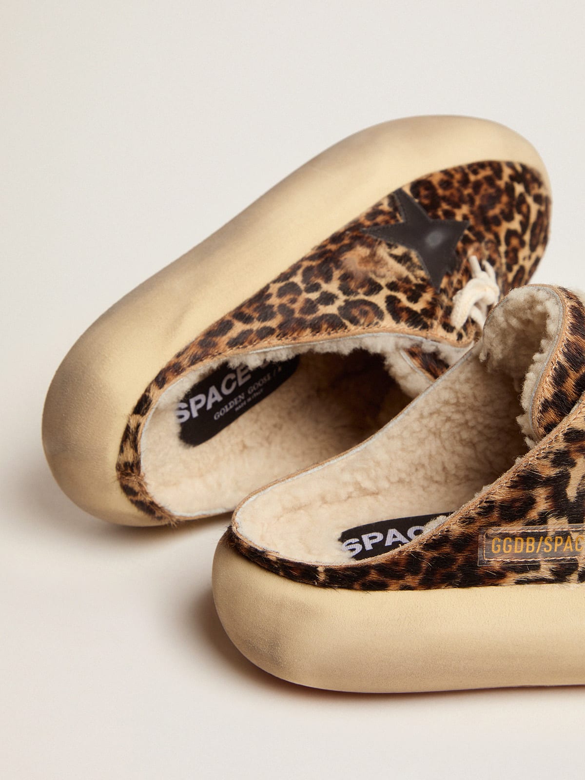 Golden Goose - Space-Star Sabot shoes in animal-print pony skin with shearling lining in 