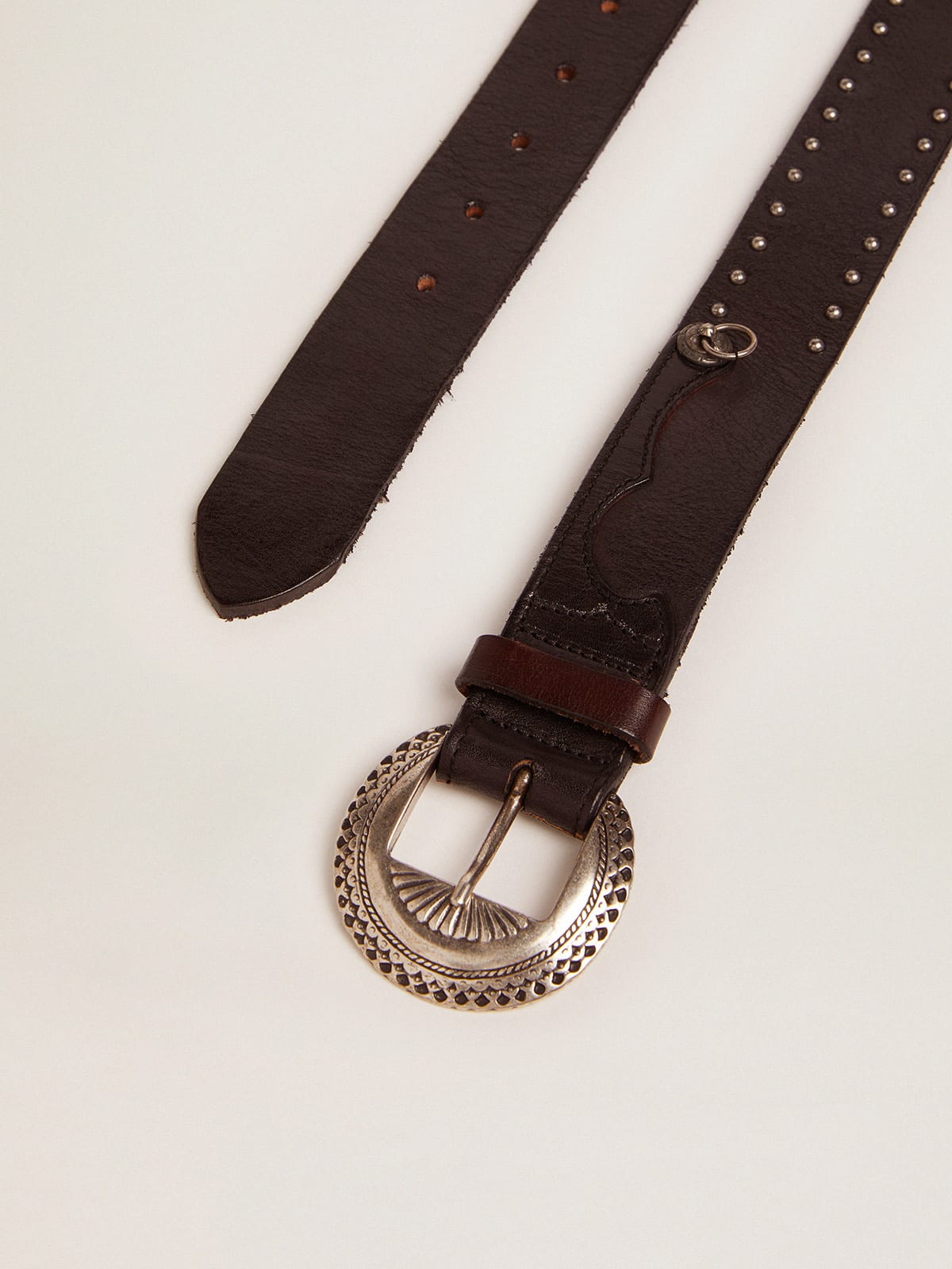 Golden Goose - Black Ranch belt in washed leather with silver color studs in 