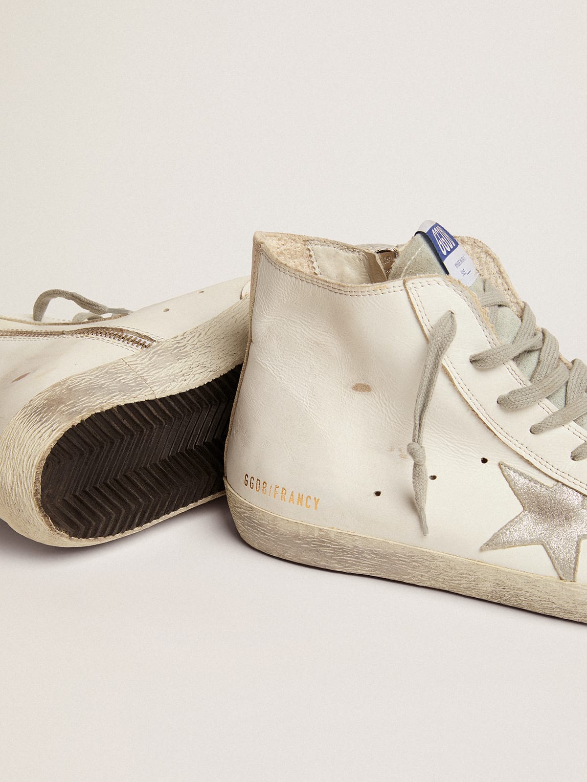 GOLDEN GOOSE Francy sneakers white leather-silver suede star-