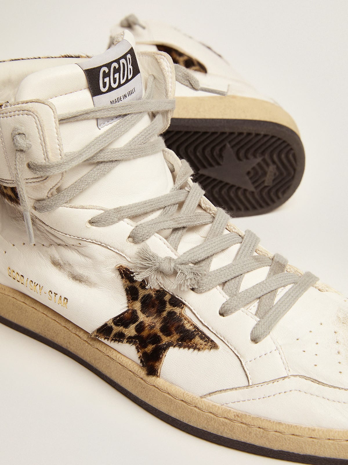 Sky-Star sneakers with signature on the ankle and leopard-print pony skin  inserts