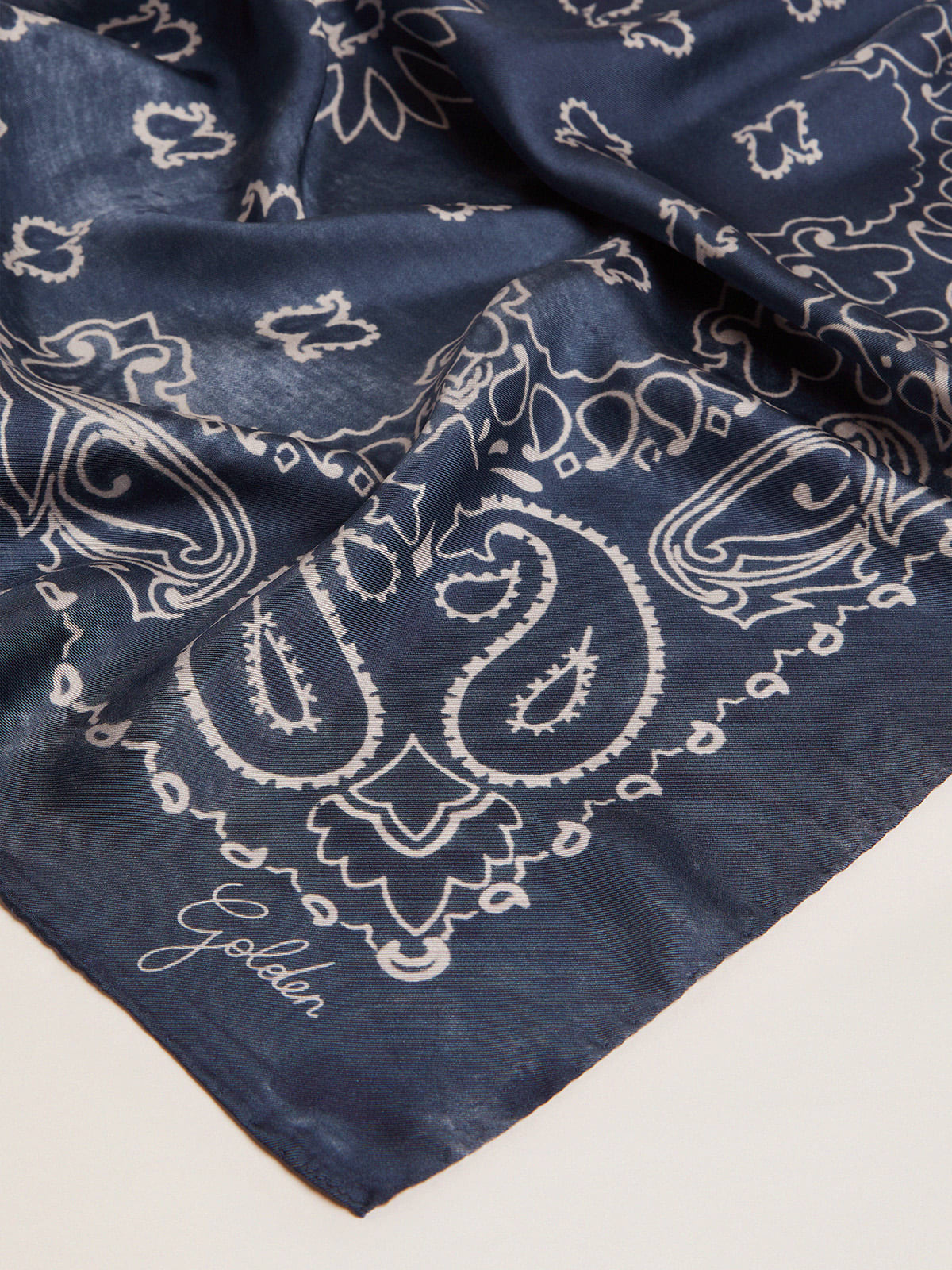 Golden Goose - Denim-blue Golden Collection scarf with paisley pattern in 
