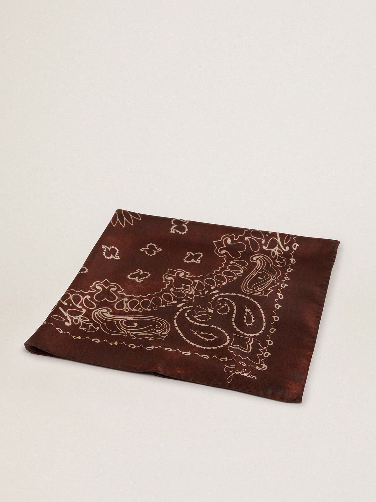 Golden Goose - Black-coffee-colored Golden Collection scarf with paisley pattern in 