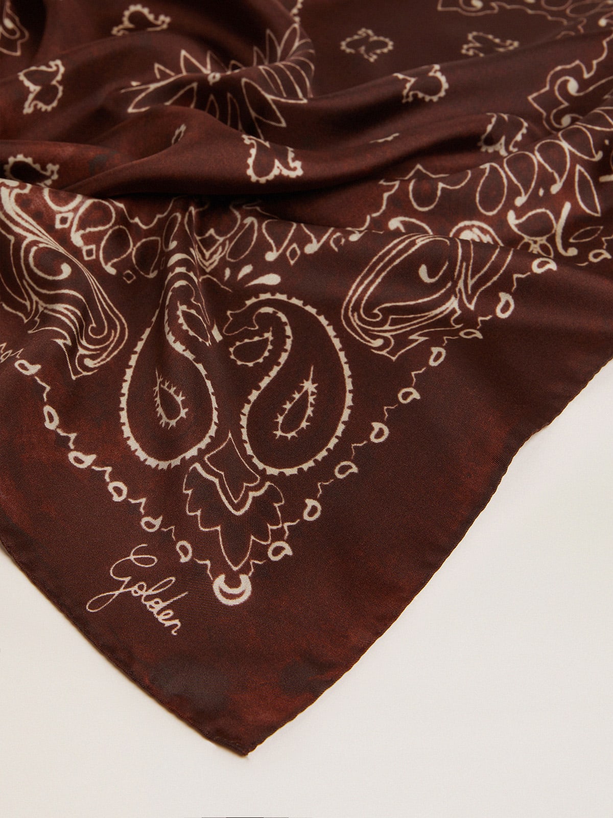 Golden Goose - Black-coffee-colored Golden Collection scarf with paisley pattern in 