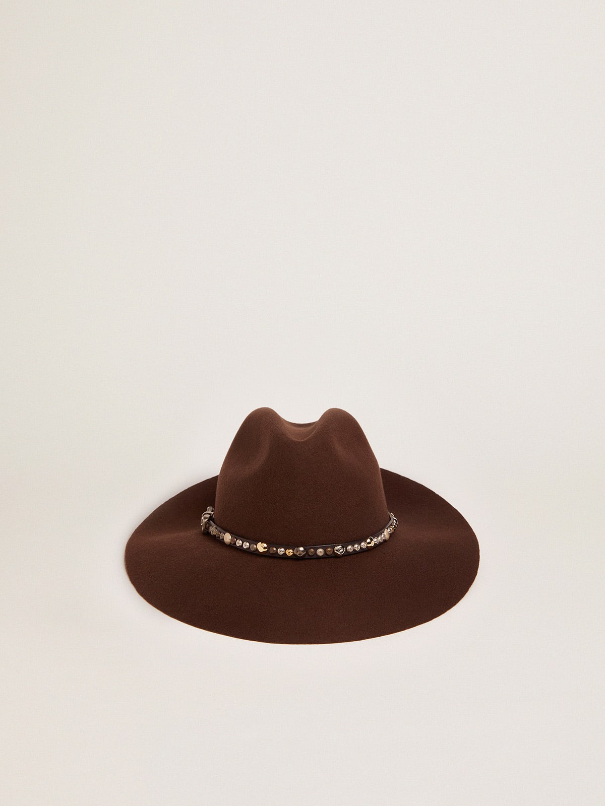 Golden Goose - Coffee-brown hat with studded leather strap in 