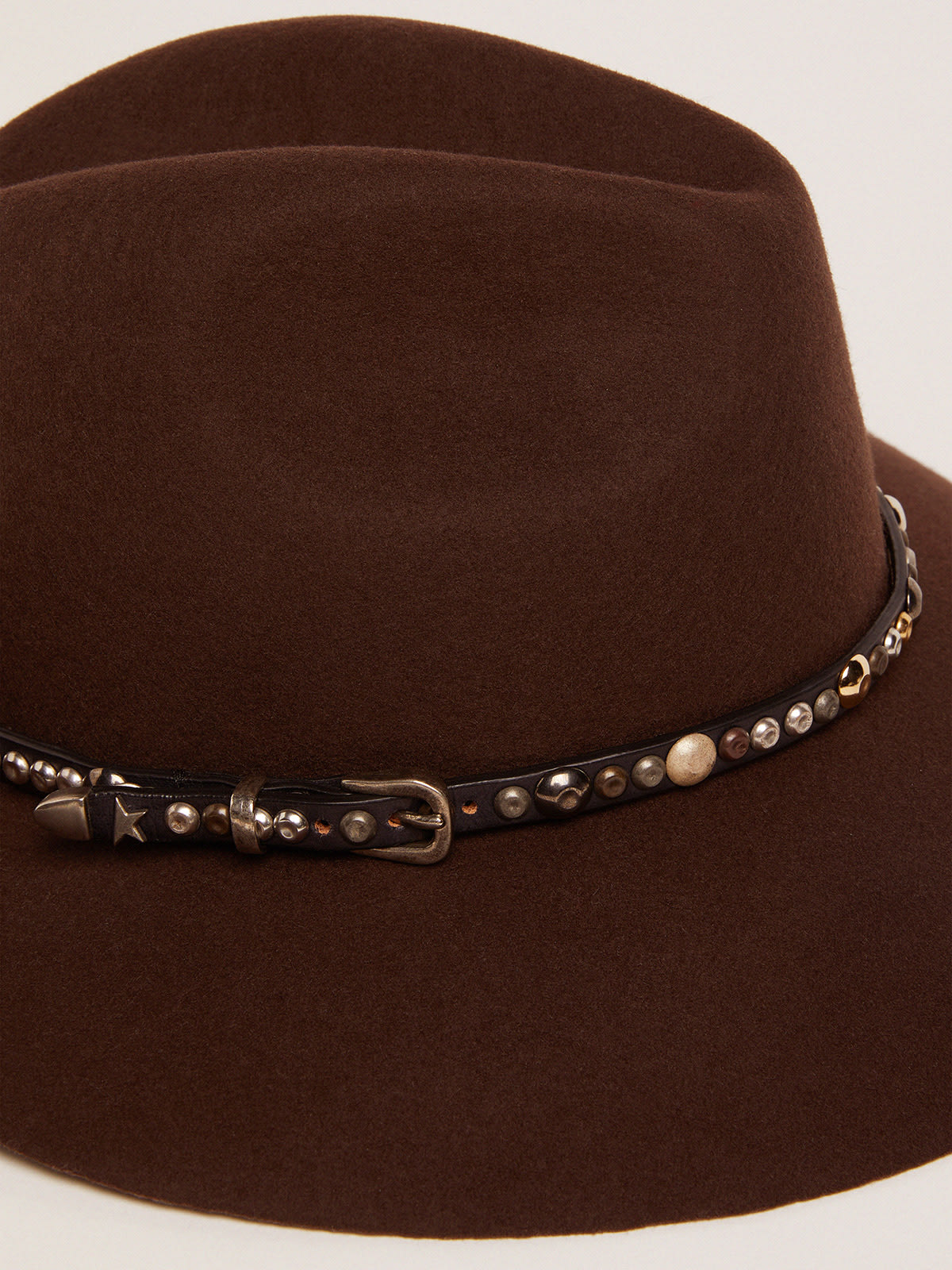 Golden Goose - Coffee-brown hat with studded leather strap in 