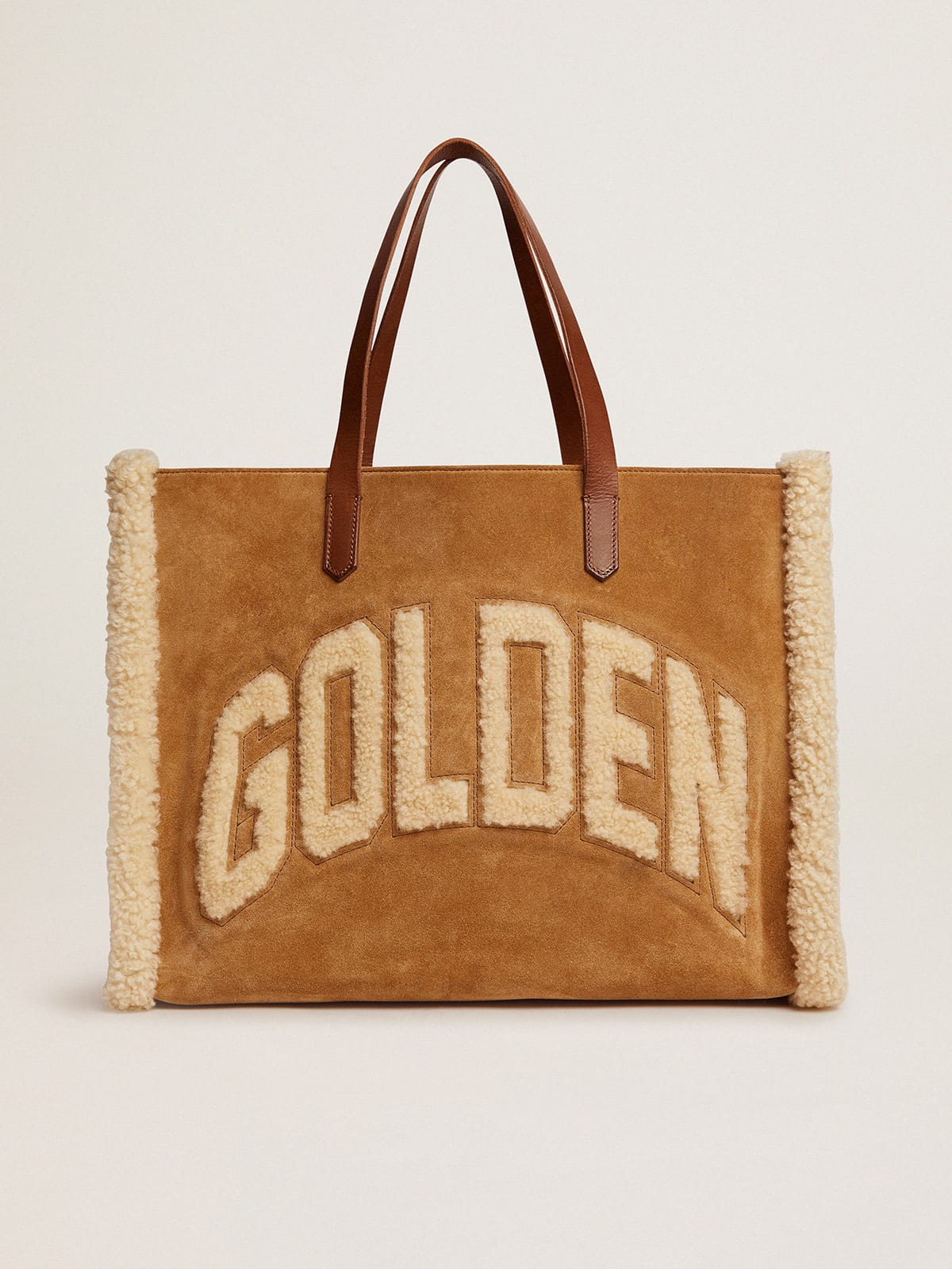 East-West California Bag in suede leather with shearling