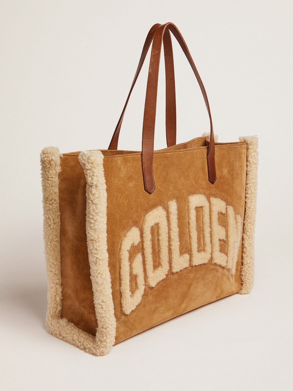 East-West California Bag in suede leather with shearling