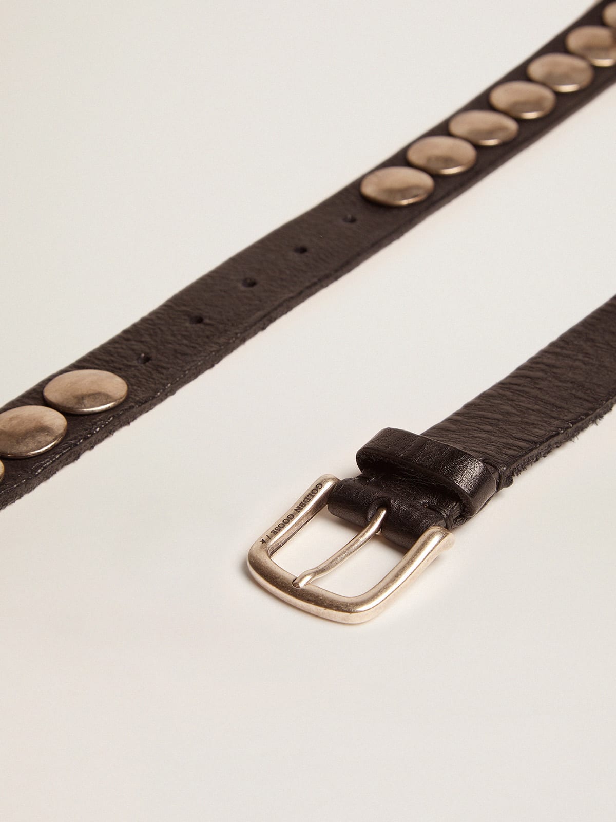 Golden Goose - Black Trinidad belt in washed leather with aged silver color studs in 