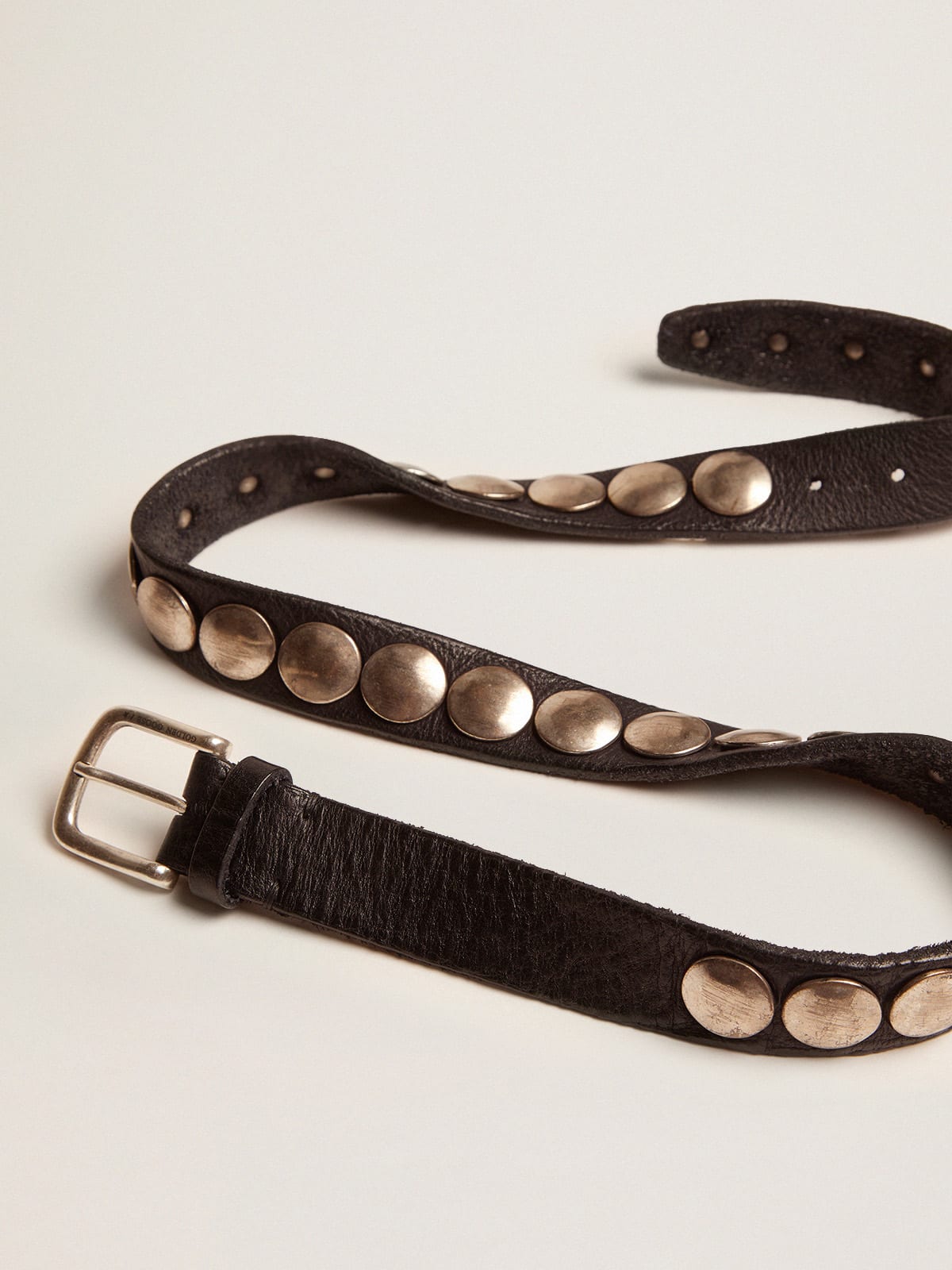 Women's black Trinidad belt in washed leather with silver studs