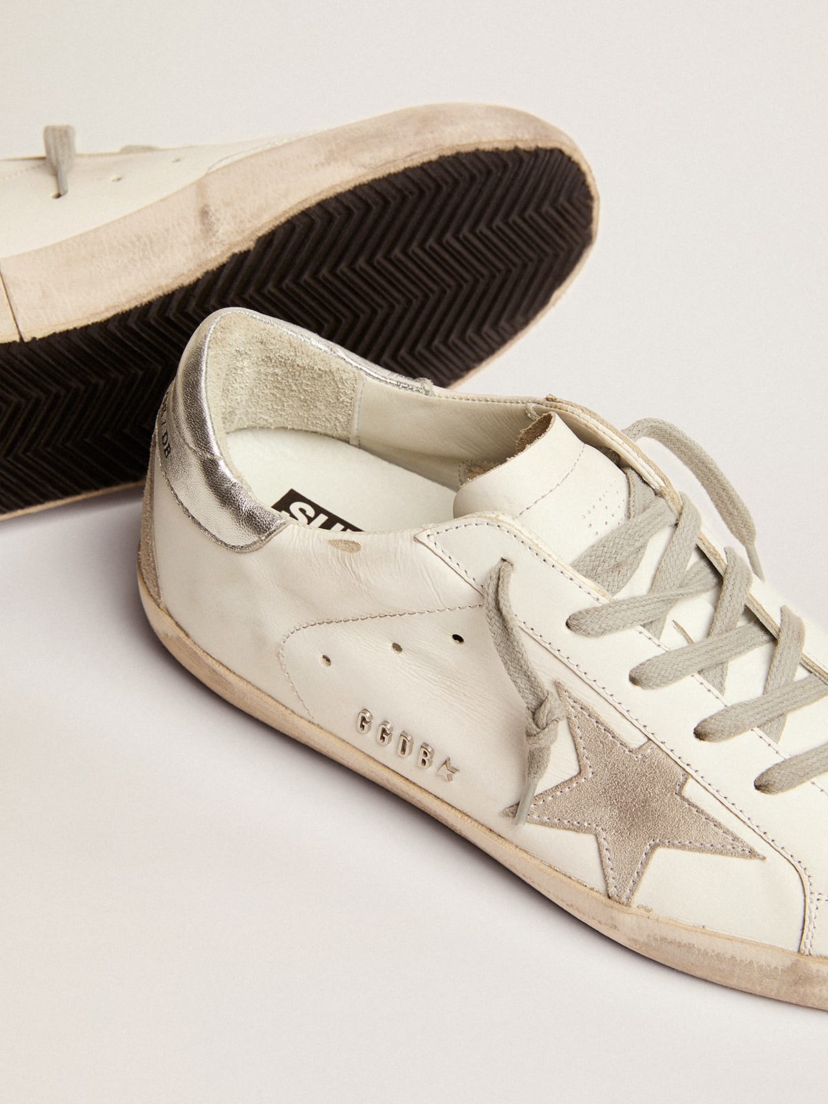 Golden Goose - Women's Super-Star with silver heel tab and metal stud lettering in 