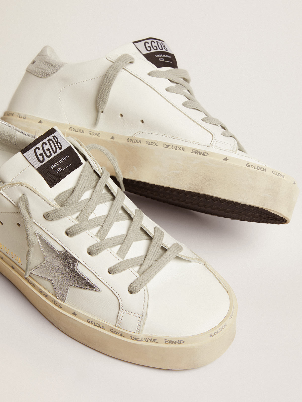 Golden Goose - Women's Hi Star with star and metallic silver heel in 