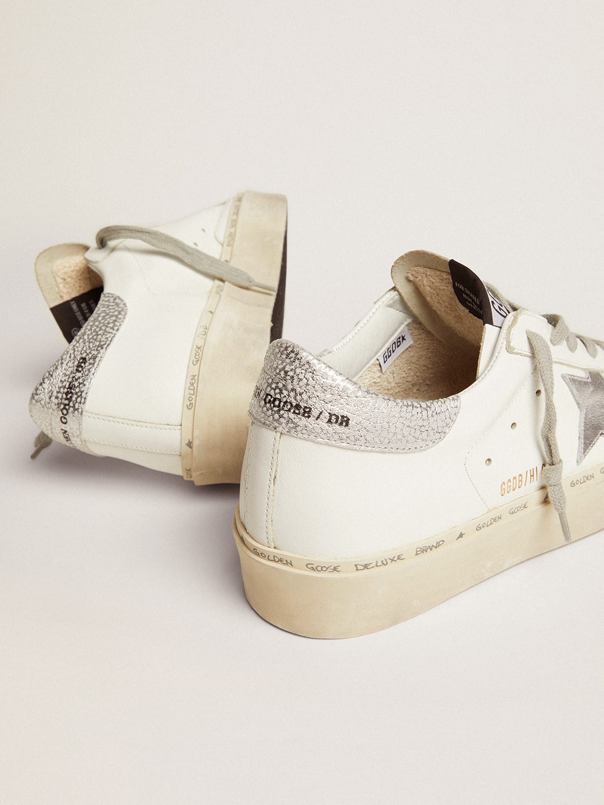 Golden Goose - Women's Hi Star with star and metallic silver heel in 