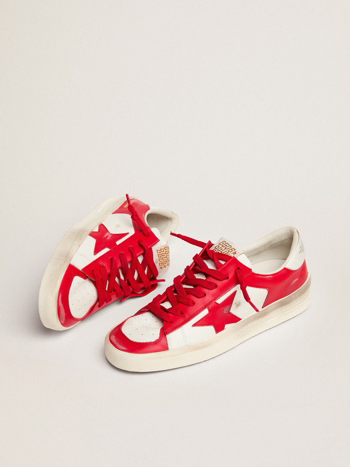 Golden Goose - Sneakers Stardan pour femme en cuir blanc et rouge in 