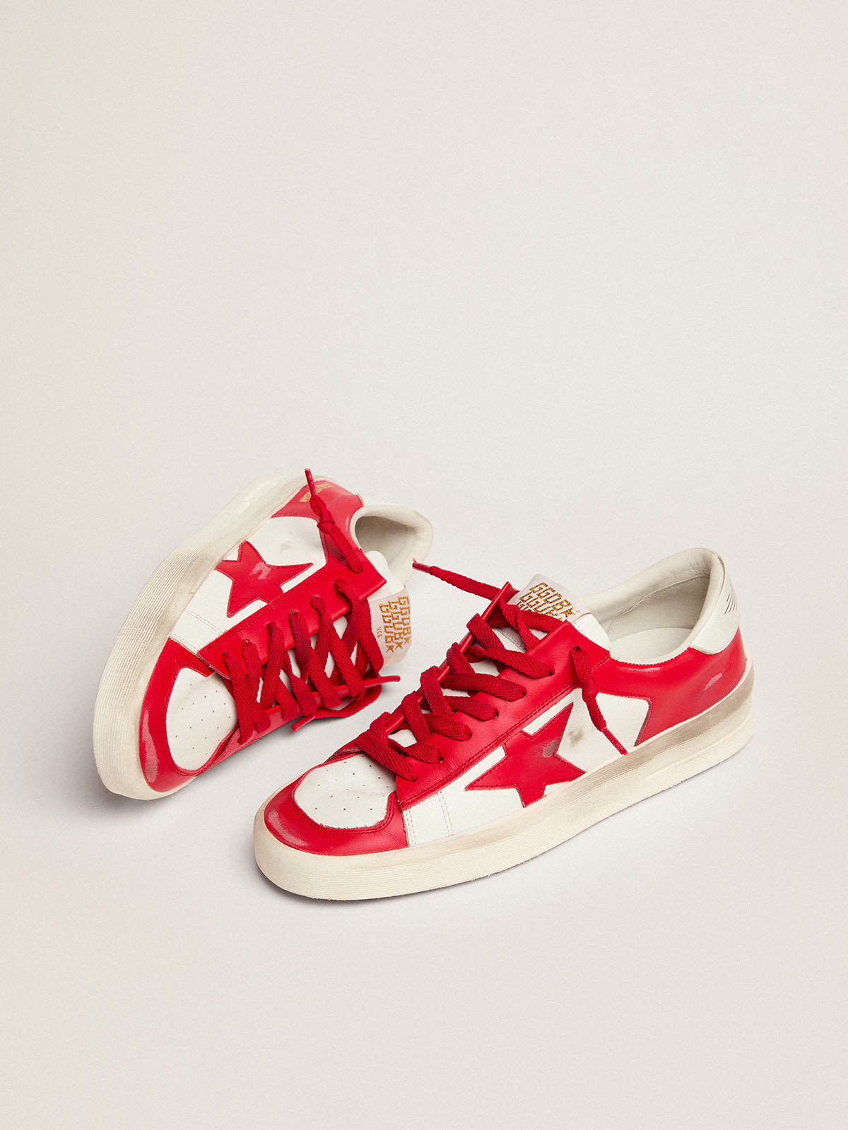 Red golden store goose sneakers