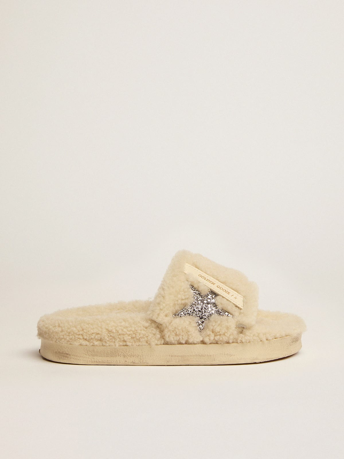 Women's Poolstar in beige with glitter star Golden Goose