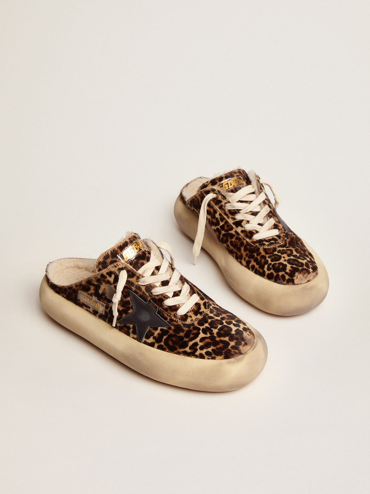 Golden Goose - Space-Star Sabot shoes in animal-print pony skin with shearling lining in 
