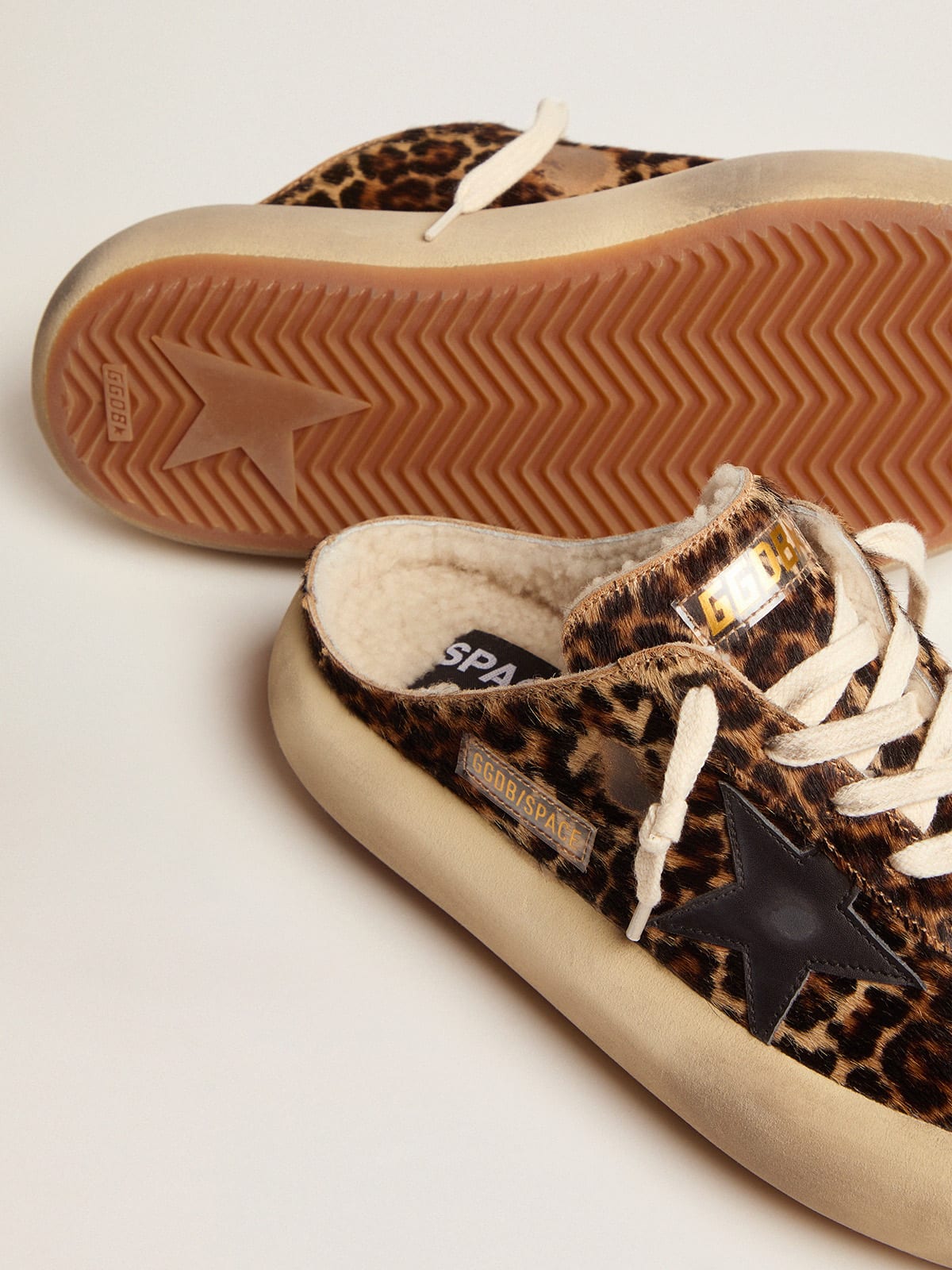 Golden Goose - Women's Space-Star Sabot in animal print pony skin and shearling lining in 