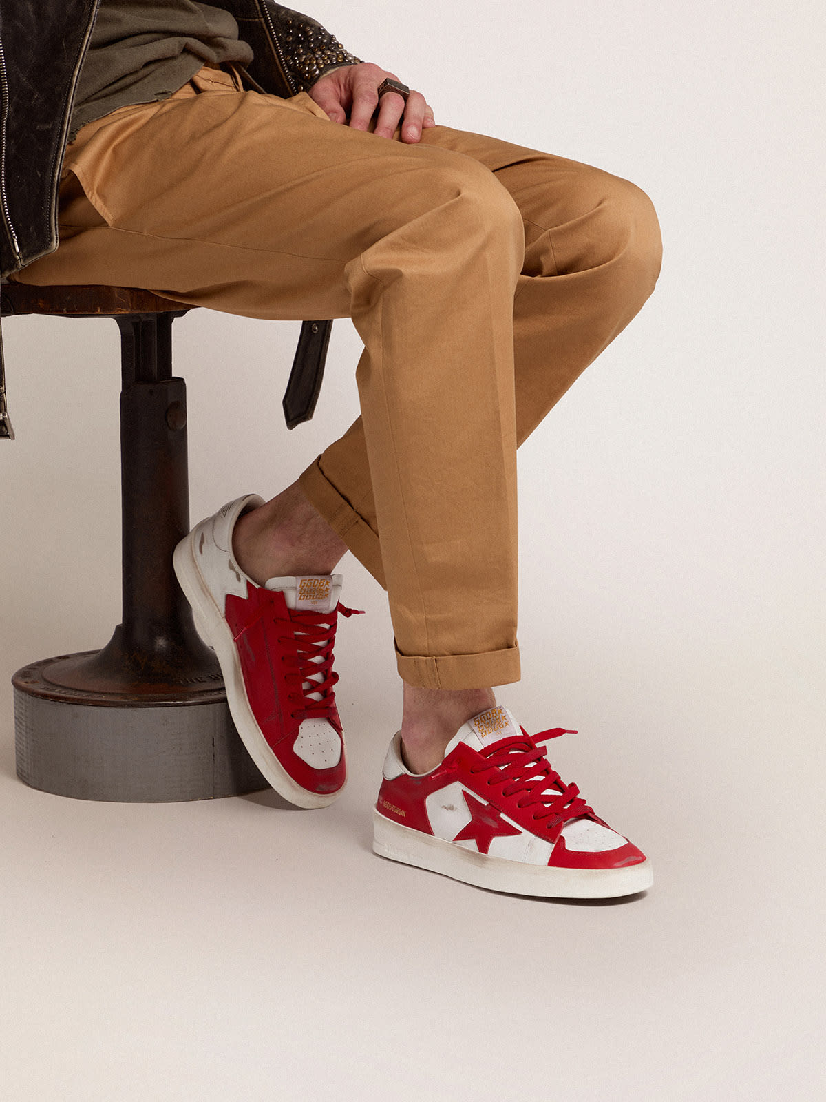 Golden Goose - Sneakers Stardan pour homme en cuir blanc et rouge in 