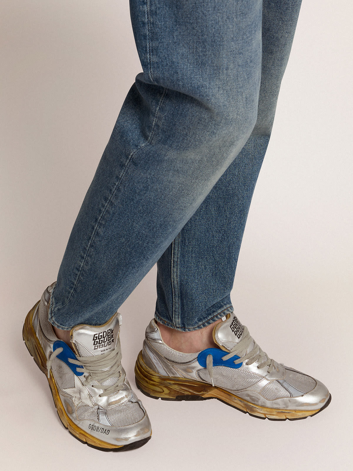 Golden Goose - Silver Dad-Star sneakers with distressed finish in 