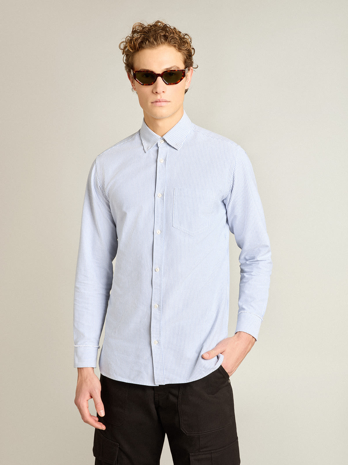 Golden Goose - Men’s shirt with light blue candy stripes in 