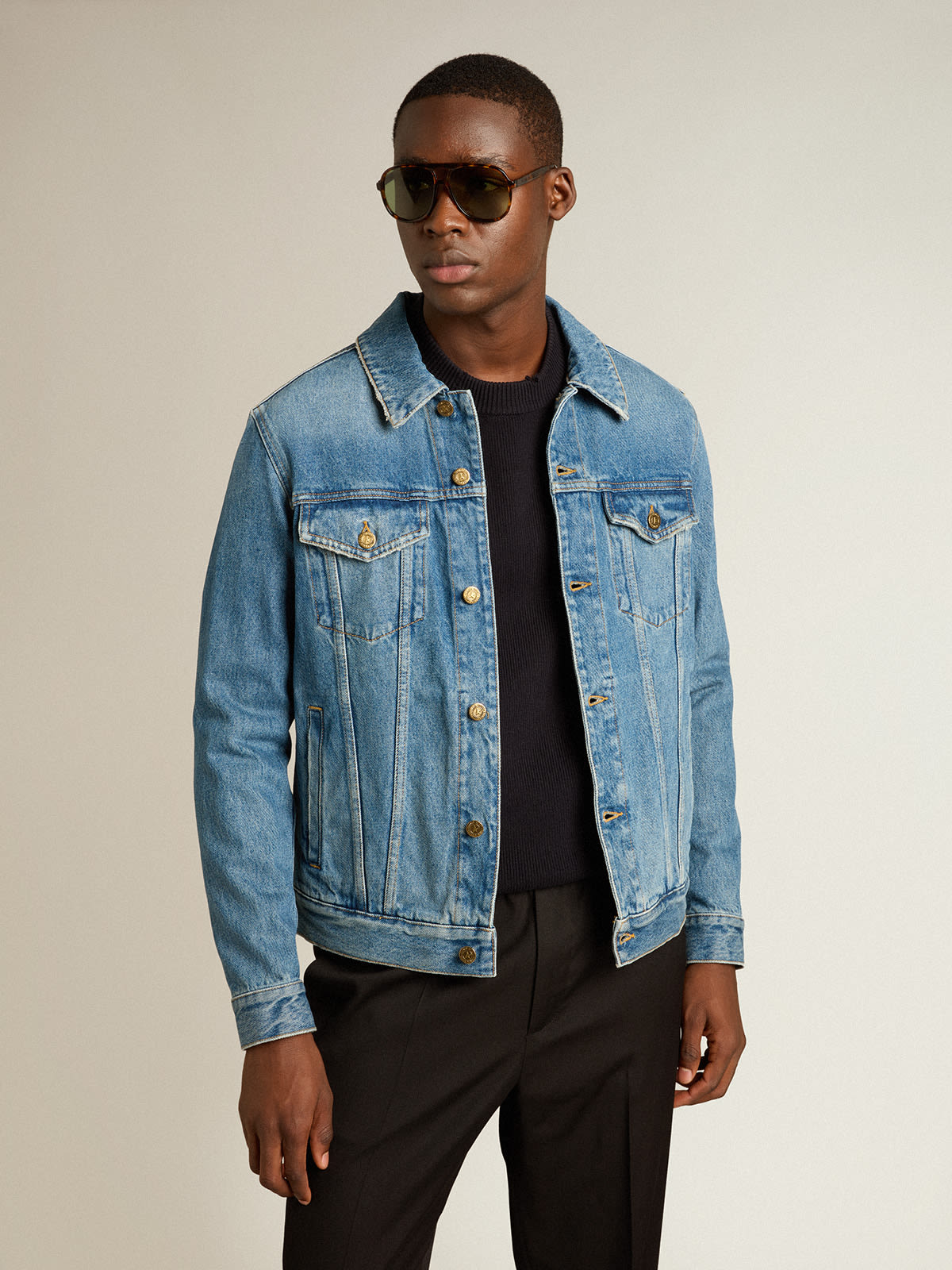 Gucci Denim jacket with embroidered logo, Men's Clothing