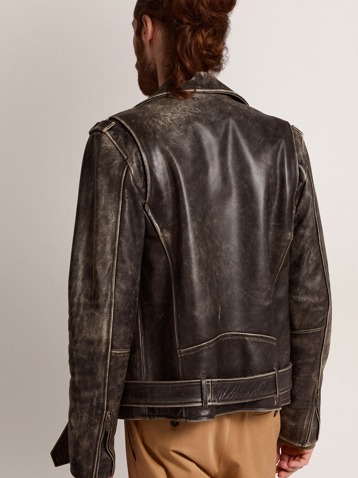 Golden Goose - Men's biker jacket in distressed leather in 