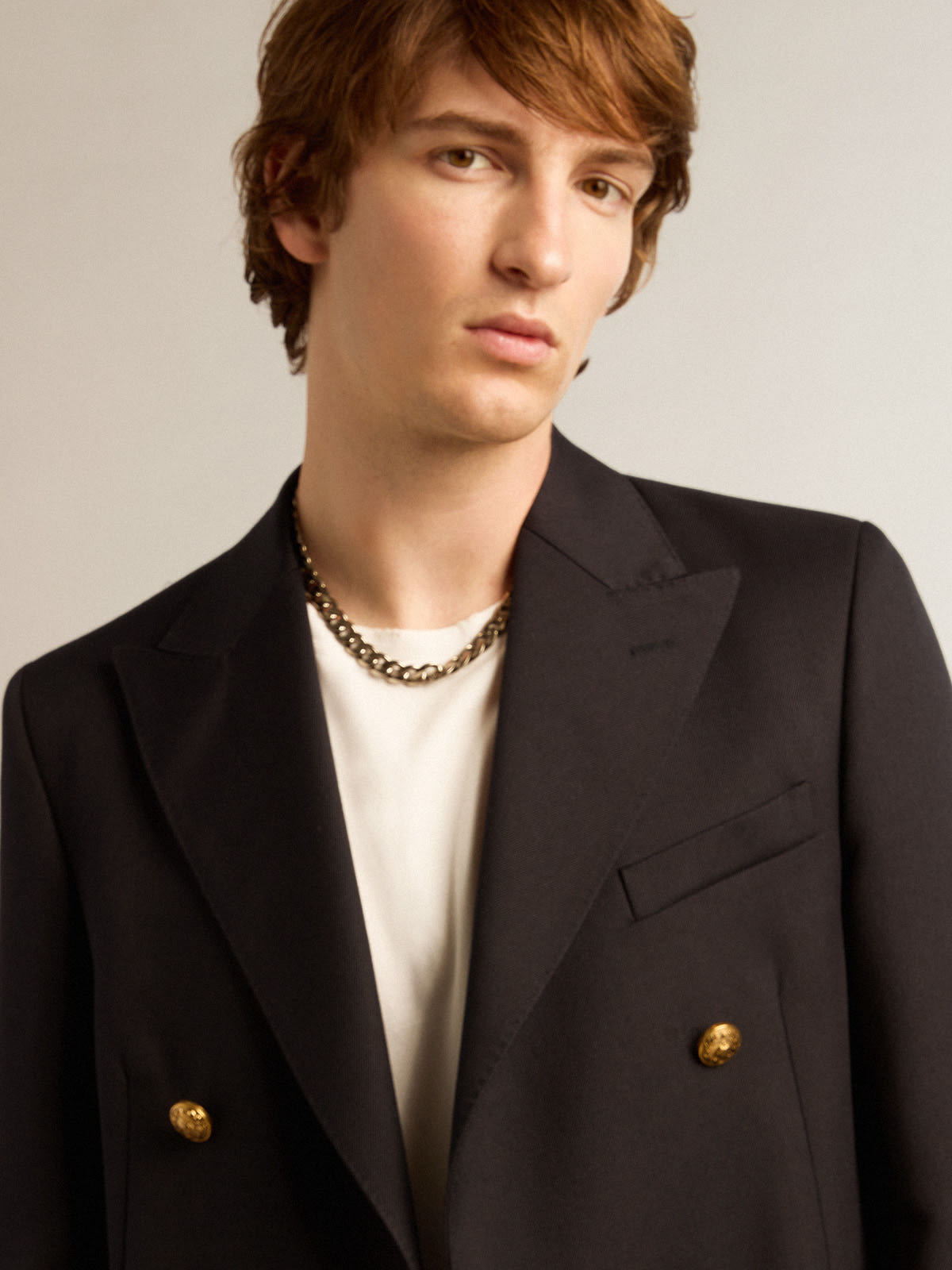 Golden Goose - Double-breasted men’s blazer in dark blue with gold-colored buttons in 