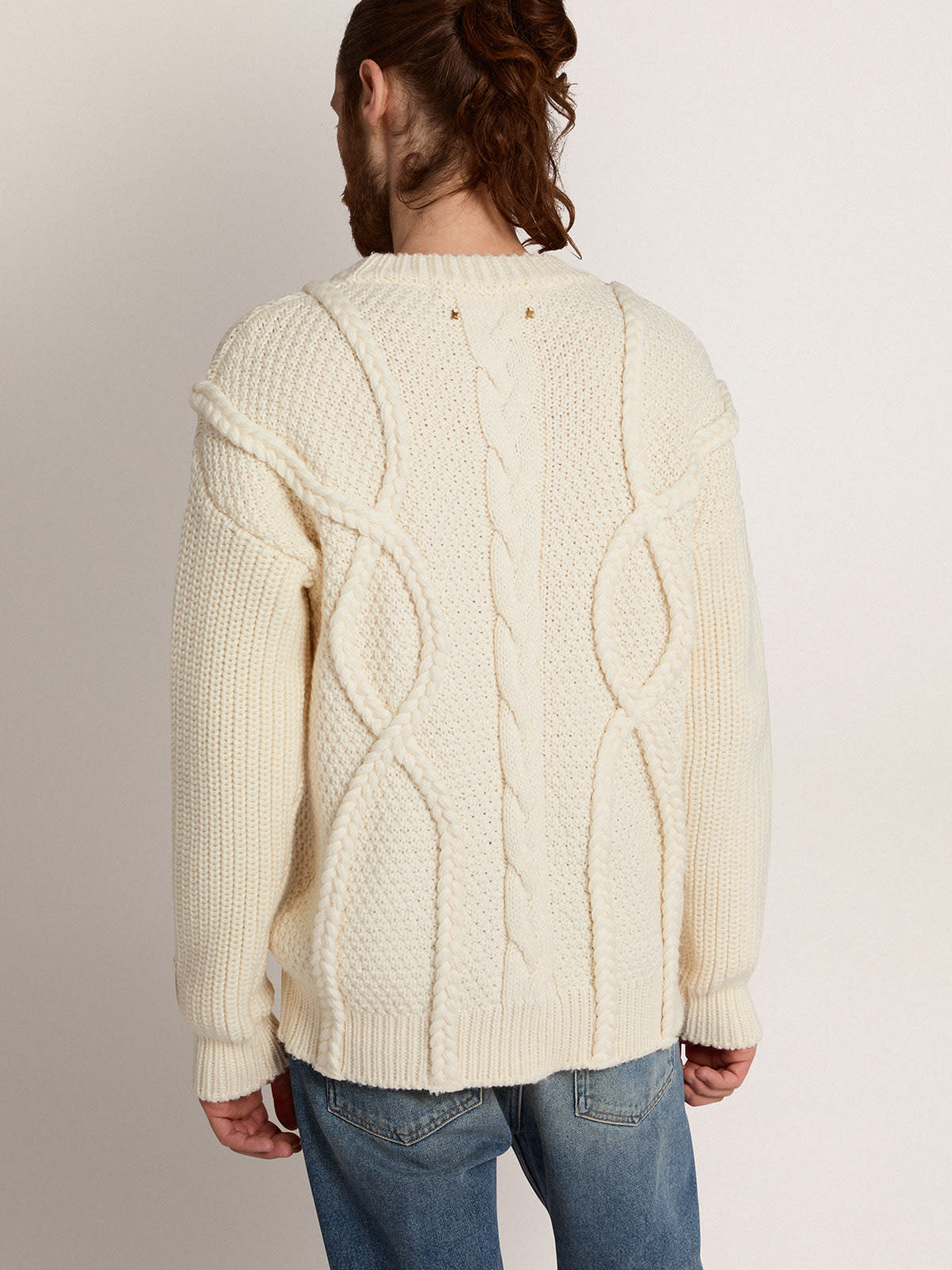 Golden Goose - Men's round-neck sweater in wool with braided motif in 