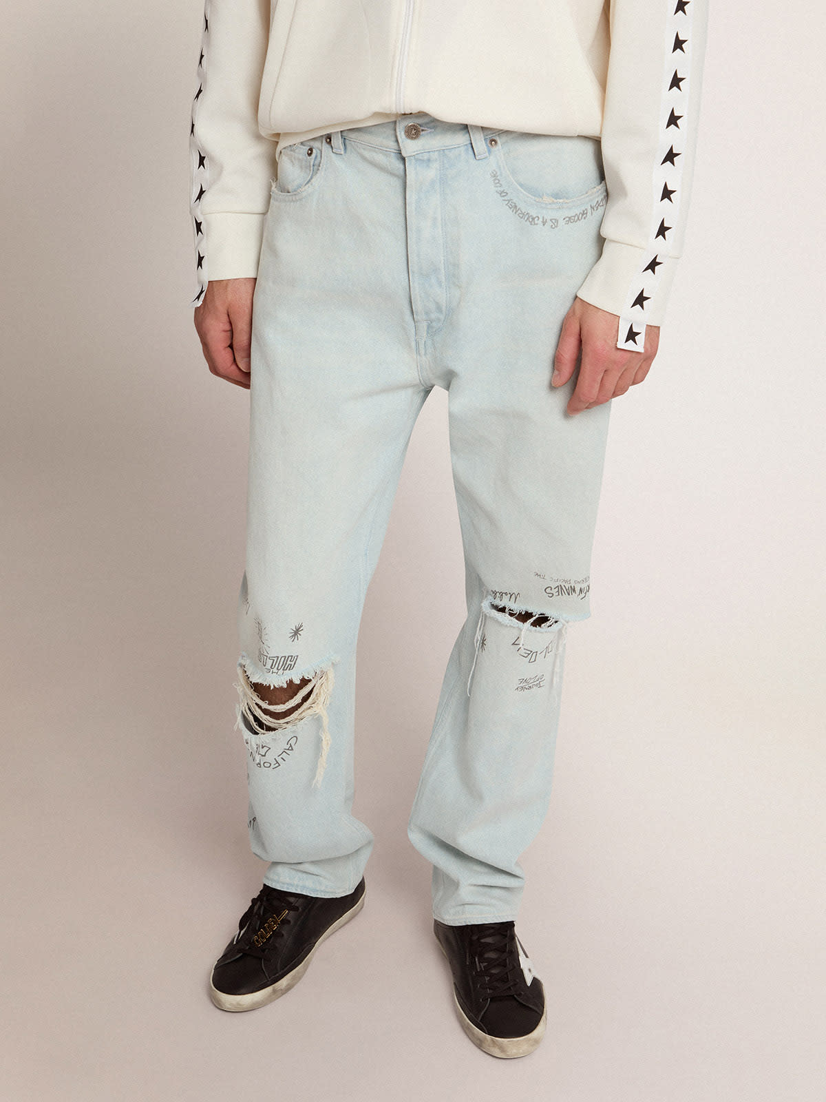 Golden Goose - Calça jeans desbotada masculina com tratamento desgastado in 