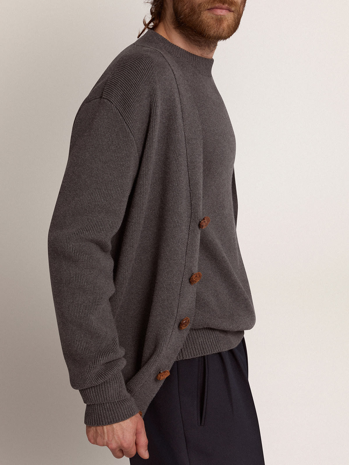 Men's cardigan in mélange gray cotton with logo on the back