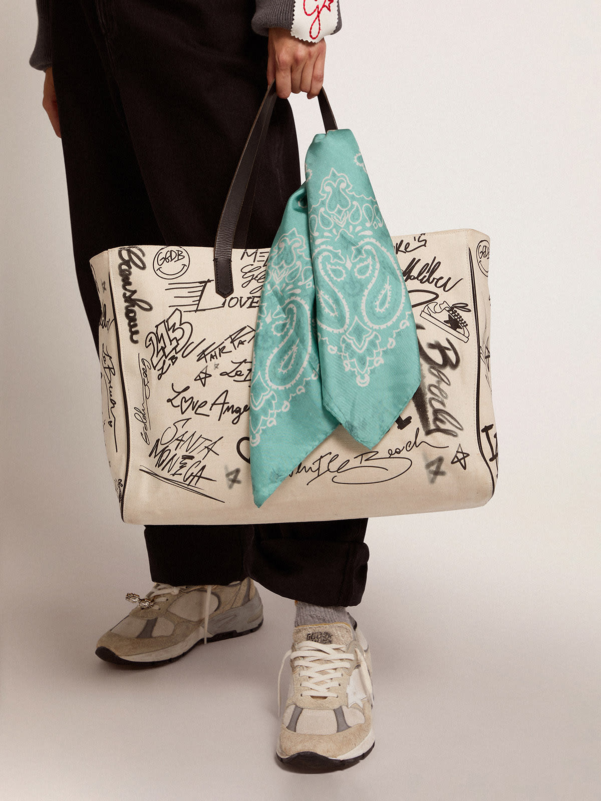Golden Goose - Women's California Bag East-West white with graffiti print in 