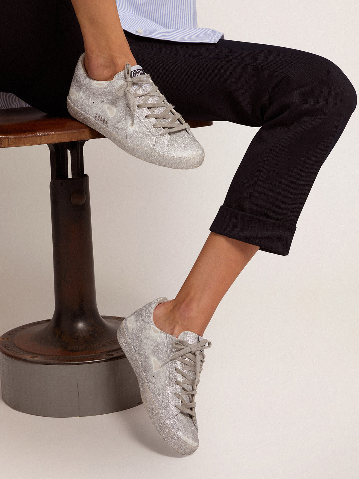 Women's Super-Star sneakers in silver leather