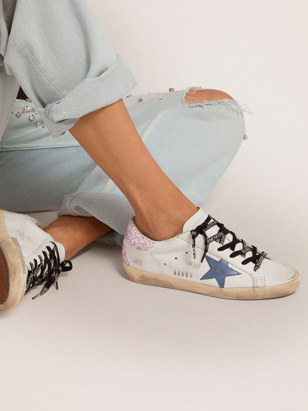 Pink and store blue golden goose