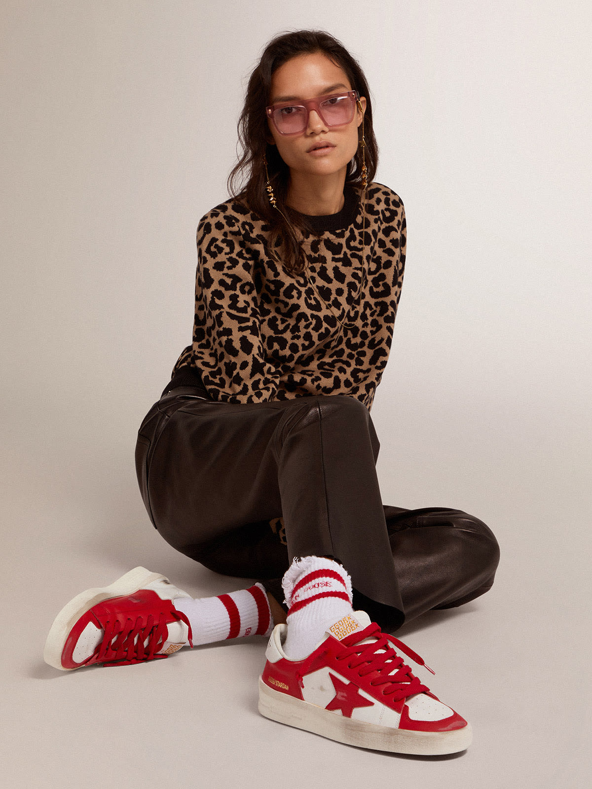 Women's Stardan sneakers in red and white leather | Golden Goose