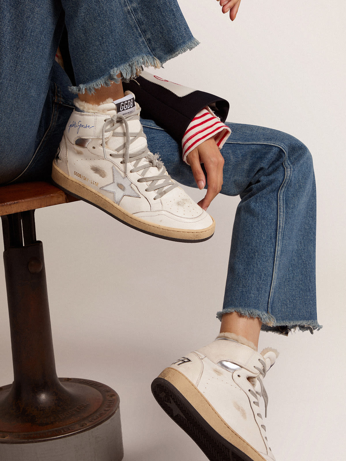 Golden Goose - Women’s Sky-Star sneakers with signature on the ankle and shearling lining in 