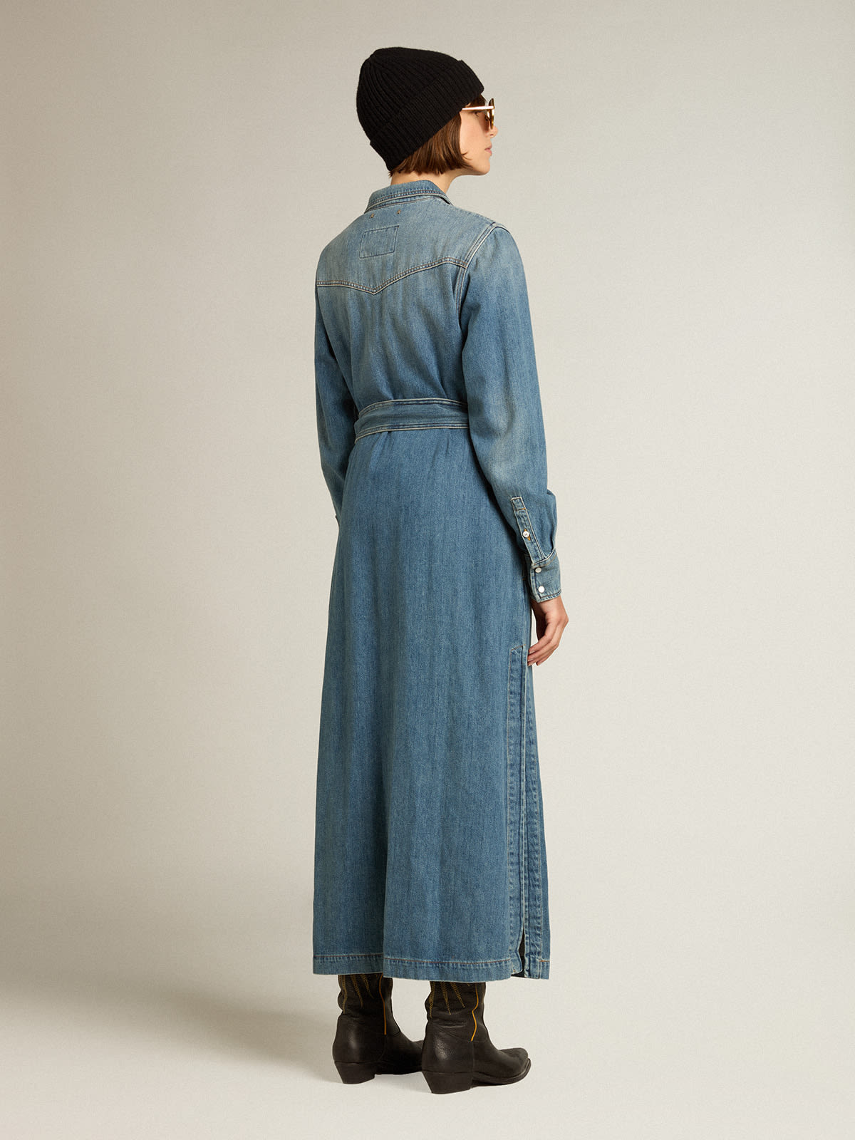 Golden Goose - Women's shirt dress in denim with belt in 