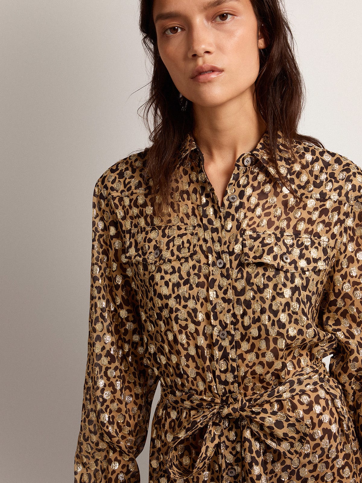 Robe chemisier femme imprim animalier et fil coup dor