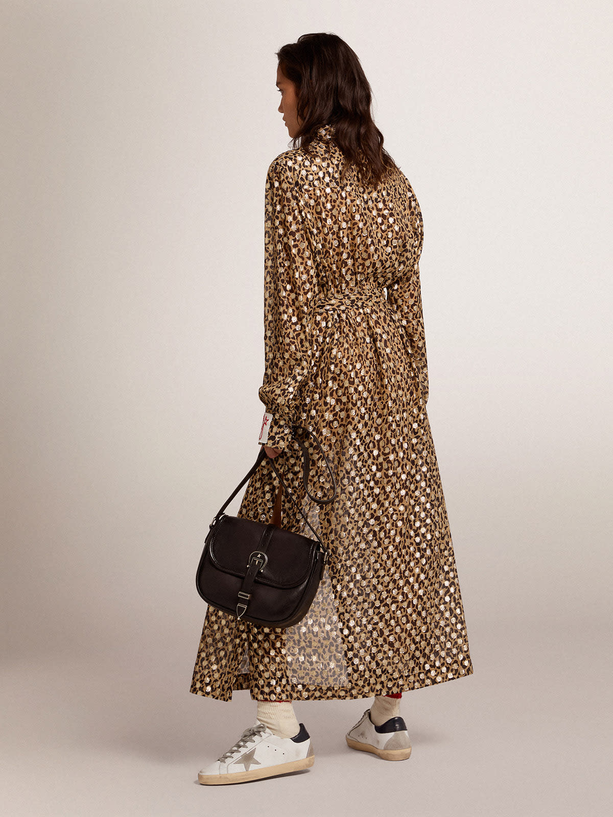 Golden Goose - Women's shirt dress with animal print and gold fil coupé in 