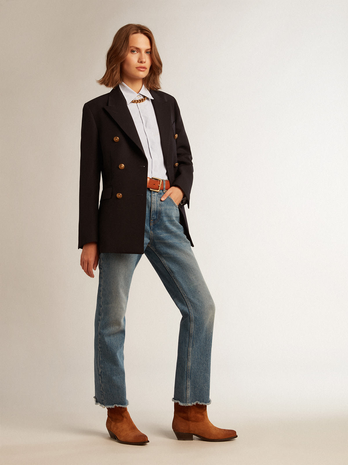 Golden Goose - Women’s shirt with light blue candy stripes in 