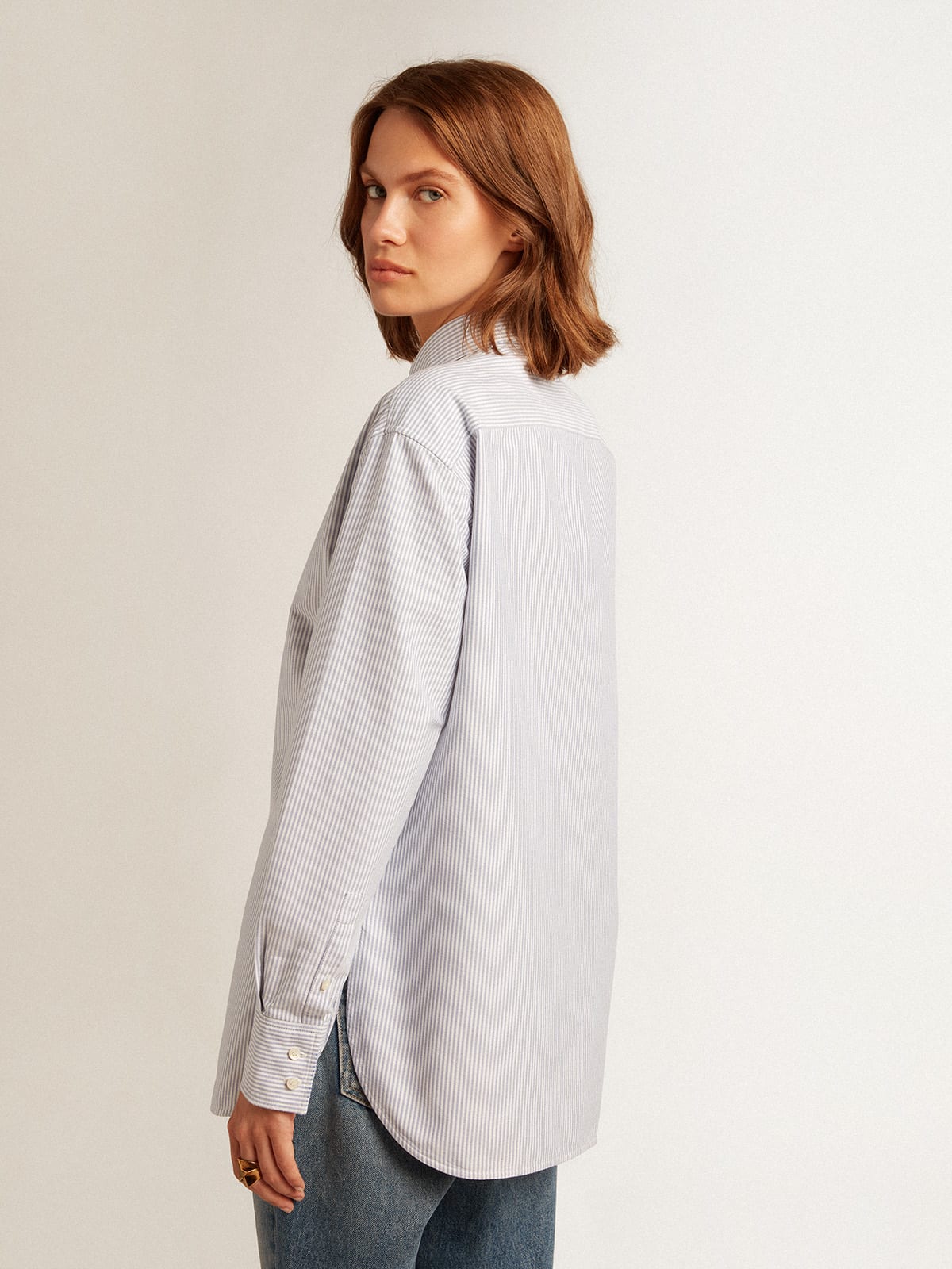 Golden Goose - Women’s shirt with light blue candy stripes in 