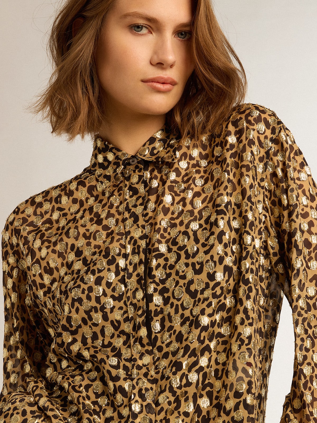 Golden Goose - Boyfriend shirt with animal print and gold plumetis in 