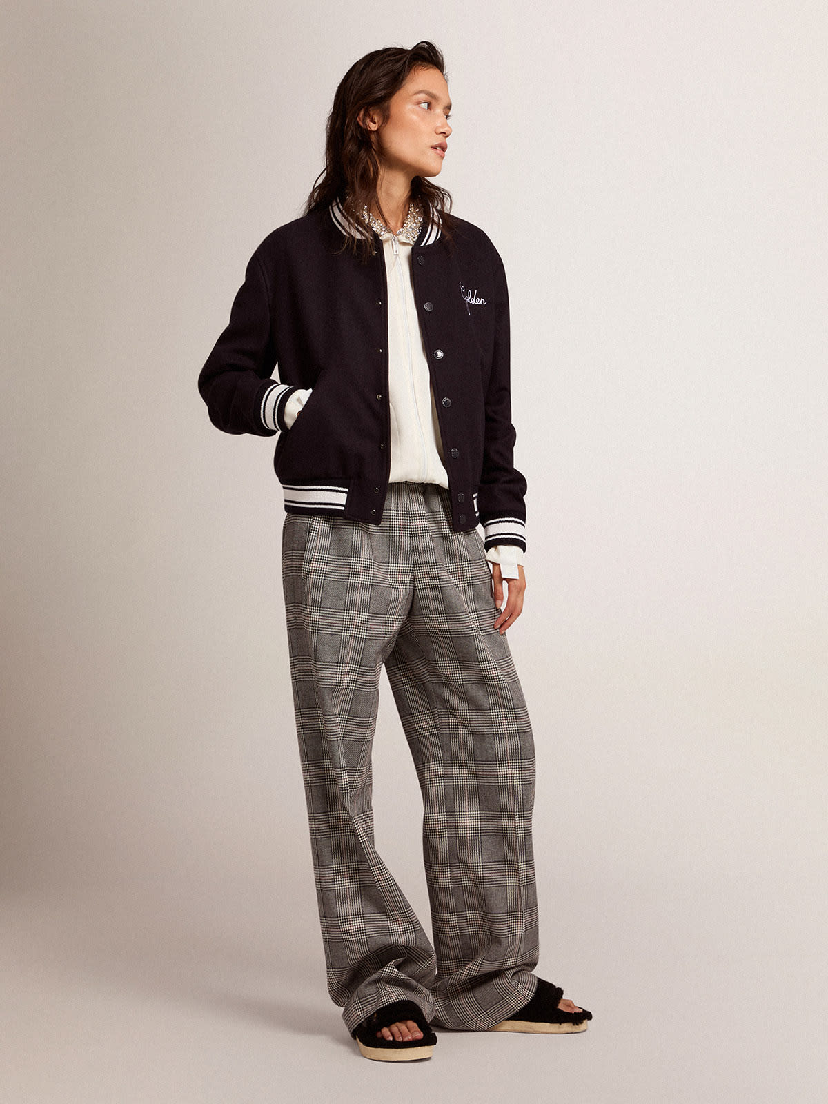 Golden Goose - Women's joggers in gray and white Prince of Wales check in 